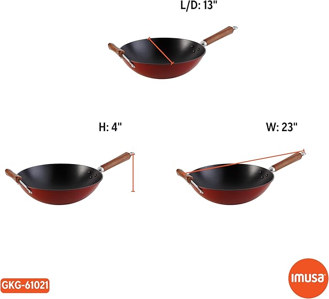 Wok de Hierro Fundido Imusa 14 pulgadas, Mangos de Madera miniatura 2