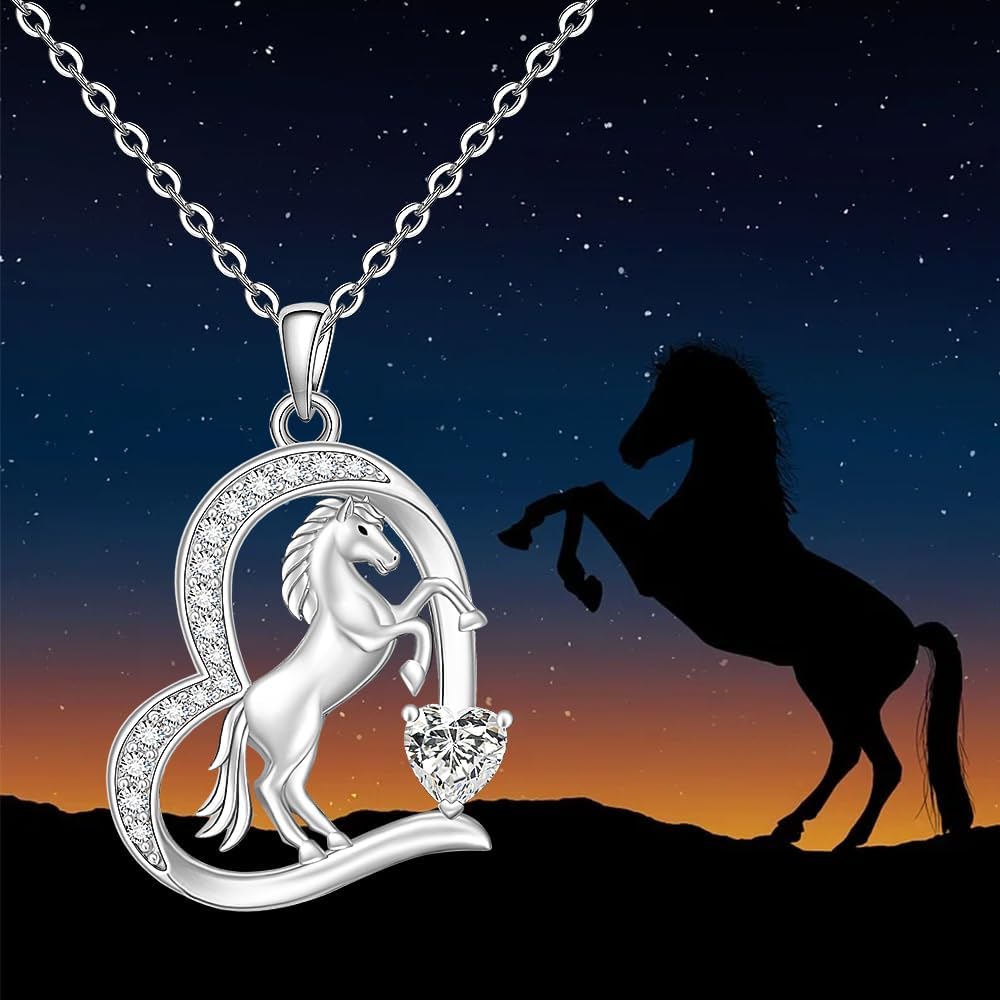 Fenthring Heart Horse Necklace for Women Sterling Silver Horse Pendant Necklace for Mothers Day Gifts Christmas Jewelry - Image 9