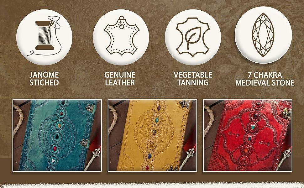 Diario De Cuero Hecho A Mano Con Diseño De 7 Chakras - Ideal Para Notas, Sueños O Regalo Especial