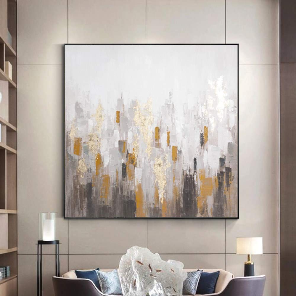 Peinture à l'huile sur toile grand carré fait main pour salon élégant