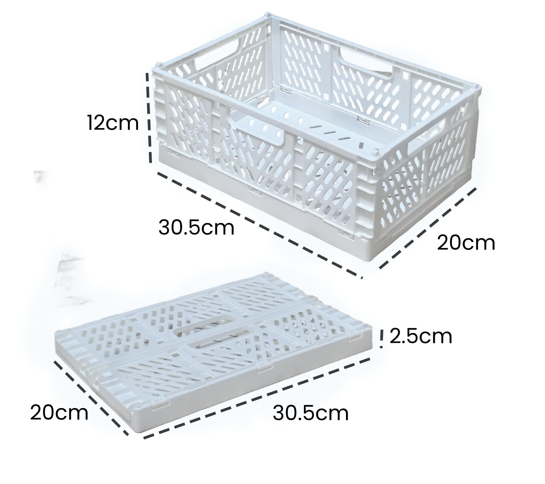 Cestino Portaoggetti Pieghevole Impilabile Plastica Cucina Bagno Ufficio Bianco 30x20x12cm