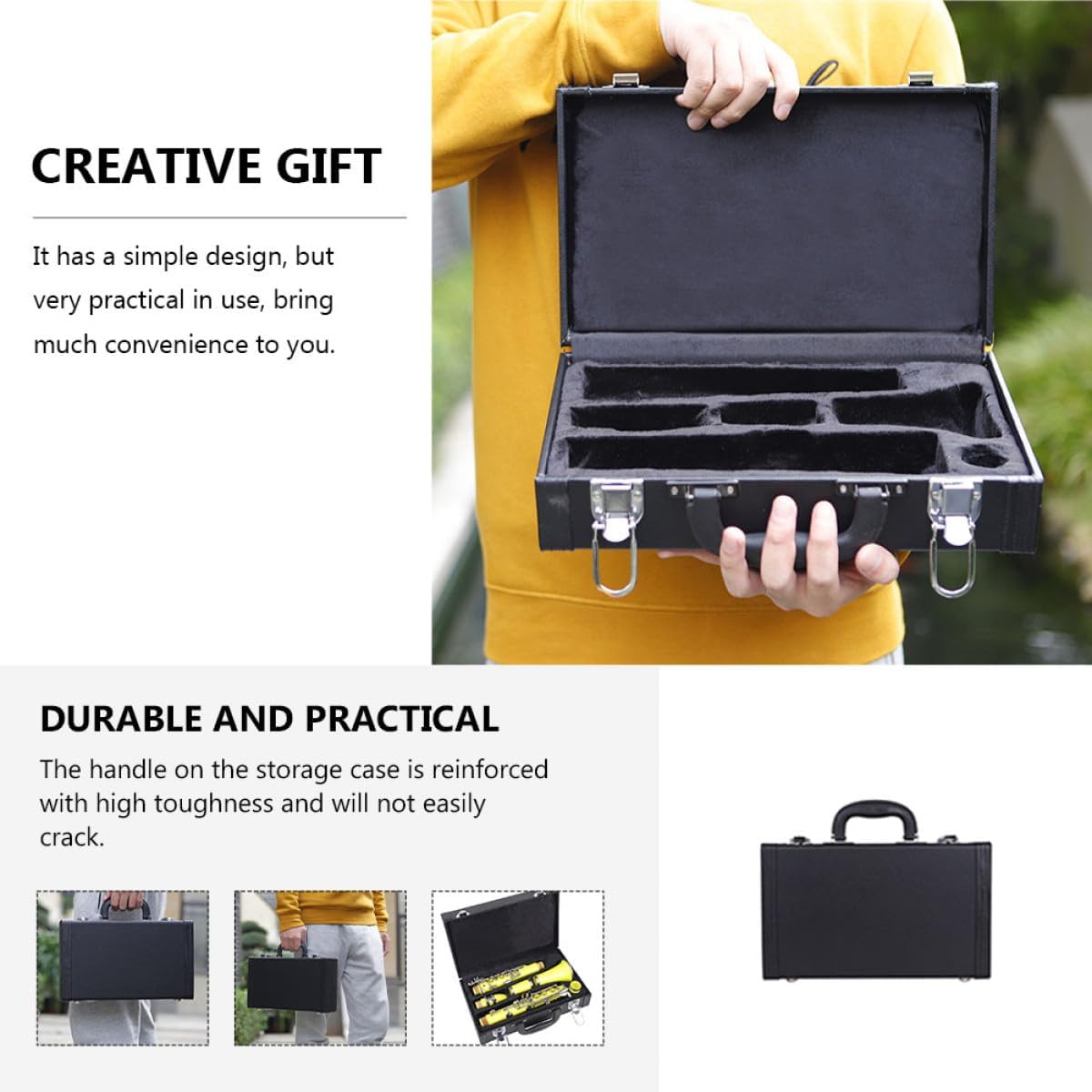 Vaguelly Hard Shell Clarinet Carrying Case Portable Padded Clarinet Storage Box Dustproof Black Musical Instrument Accessory for Wind Players