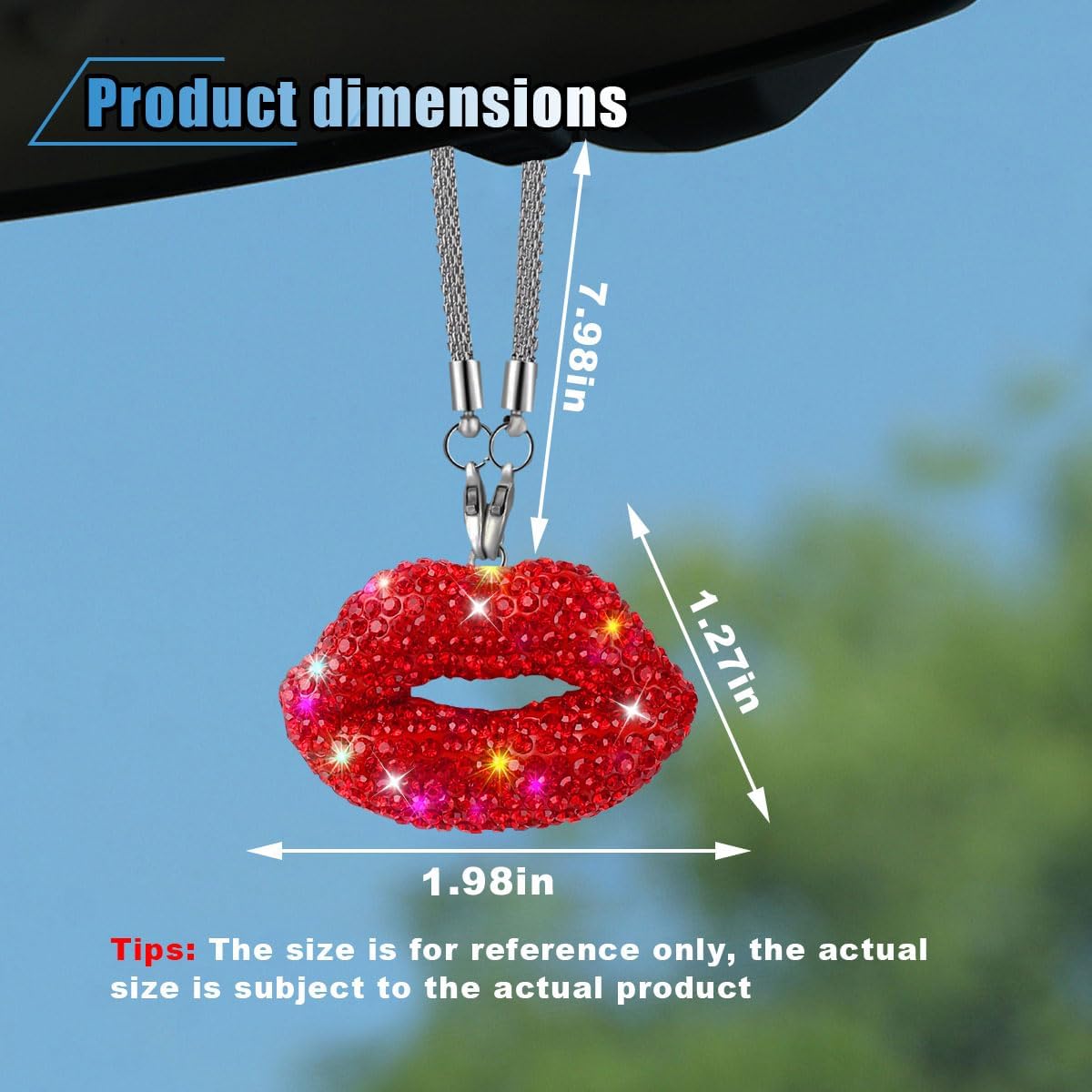 Bling Lip Diamond Car Hanging Accessories for Women, Crystal Rhinestone Car Rear View Mirror Charm, Lucky Vehicle Decor Pendant Auto Interior Ornament Accessories, Valentine's Day Present (Red)