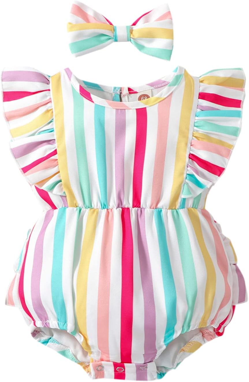 Urcrot Baby Romper Girls, Baby Girl Fall Outfits - One-piece Onesies with Headband for Infant Toddler Kids