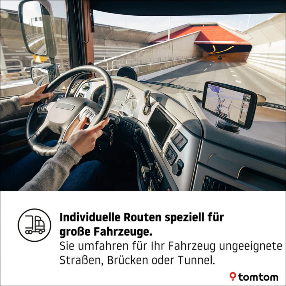 TomTom LKW Navigationsgerät GO Expert (7 Zoll HD-Bildschirm,Routen für große Fahrzeuge, Stauvermeidung dank TomTom Traffic, Weltkarten, Warnungen zu Beschränkungen, schnelle Updates über WiFi) Schwarz