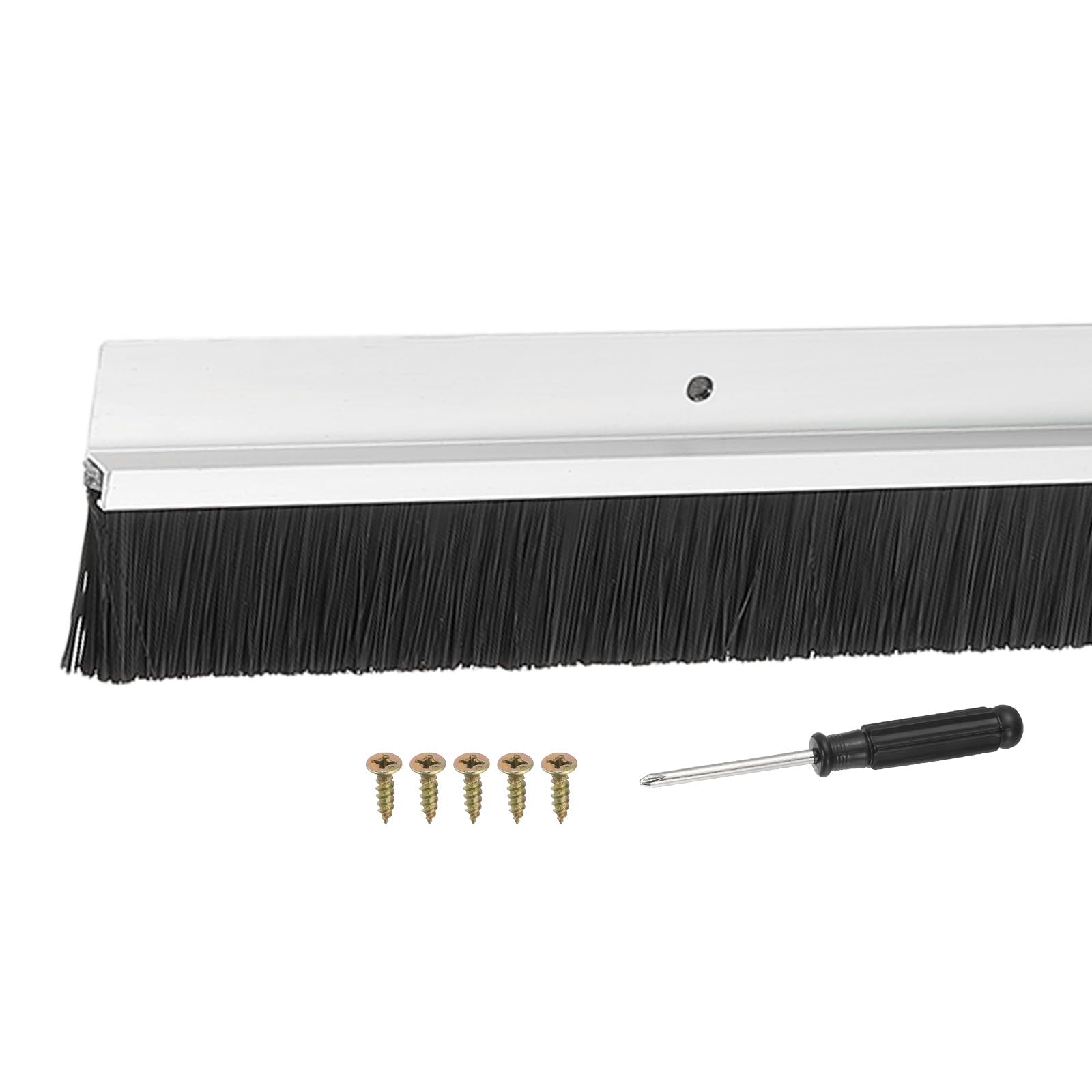 YELARXI Door Sweep Aluminum Alloy Brush Sweeps, 1.2 Inch Black PP Brush 39"L x 2.2"W Fit for Gaps of Door Bottom - H-Shape Holder (Silver)