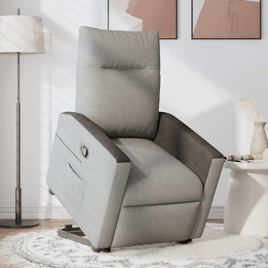 Fotel relaksacyjny z funkcją wspomagania wstawania i silnikiem elektrycznym, obicie materiałowe, 69 x 86 x 100 cm, tapicerowany fotel do salonu, sypialni, wygodny fotel pojedynczy z kieszenią