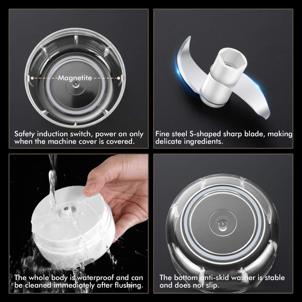 Mini picador de ajo eléctrico, picador eléctrico de verduras, picador de alimentos portátil USB, procesador de alimentos, procesador de alimentos pequeño para verduras, frutas, carne (250 ml)