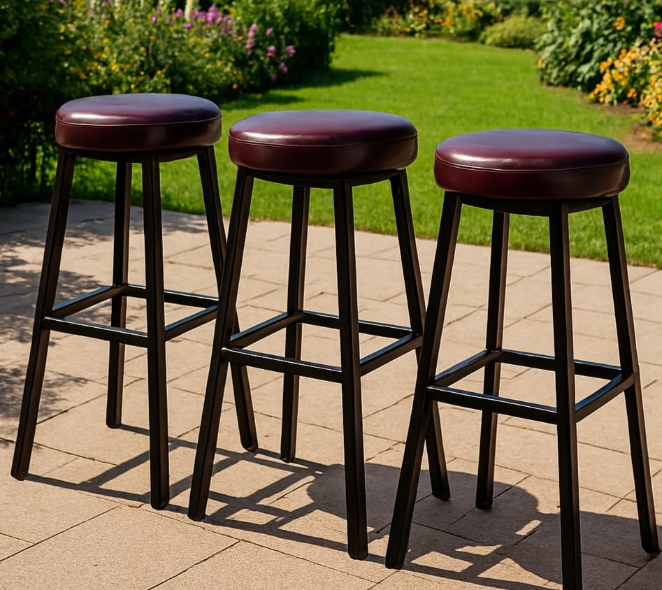 Image of Bar Stool Chair with Cushion Seat | Metal Bar Stool for Kitchen Counter | High Bar Chair for Home, Cafe & Restaurant (24 Inch)