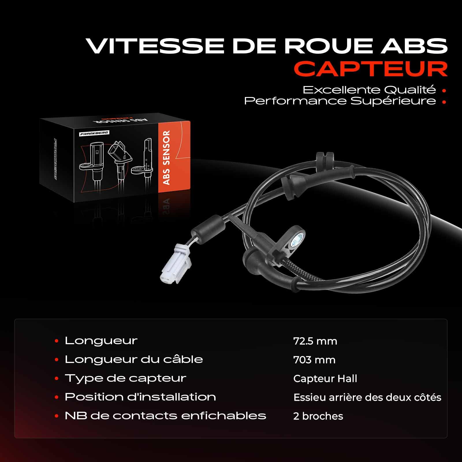 Frankberg Capteur ABS, capteur de vitesse de roue avant 47910JD000 | Compatible avec: JJ10E NJ10