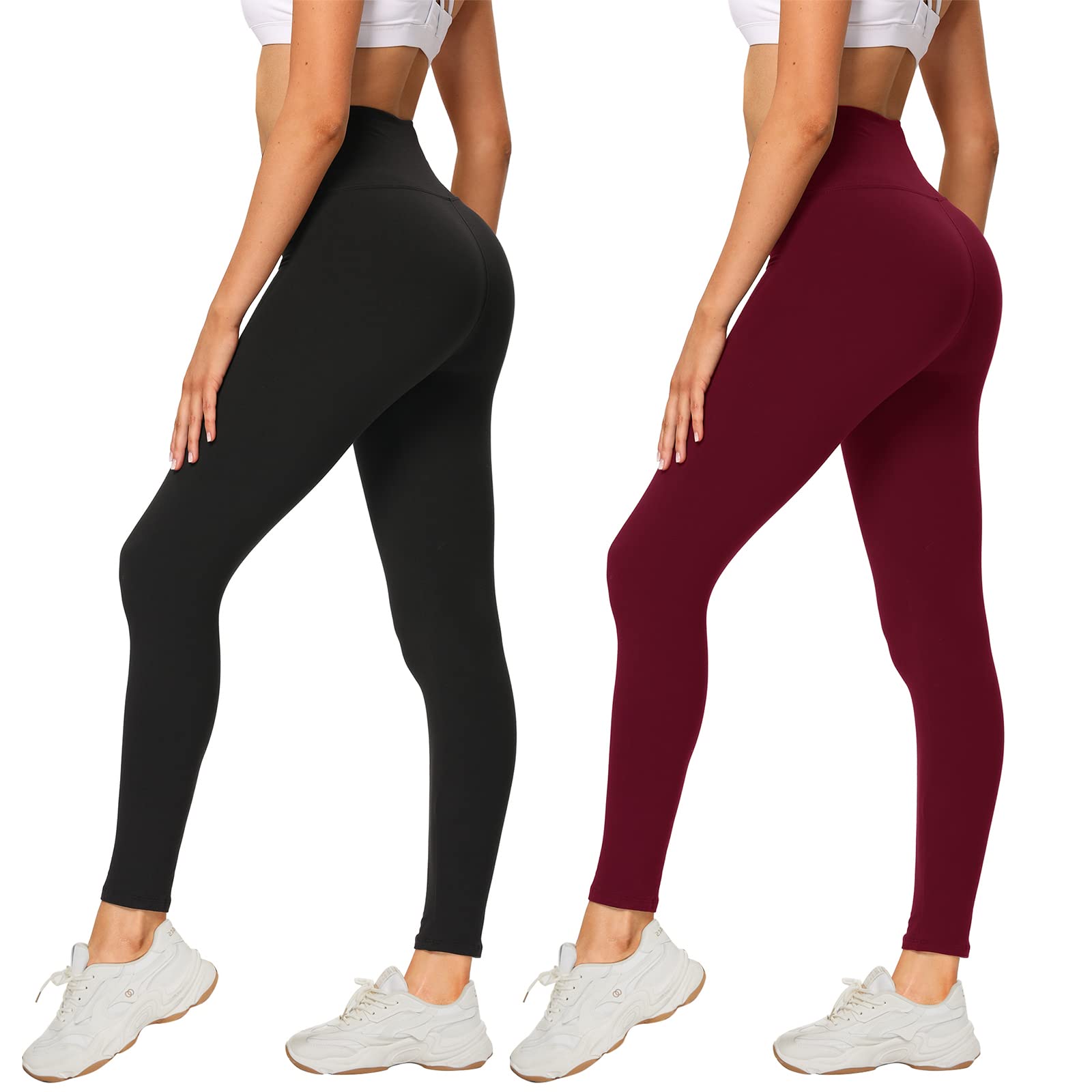 AMIYOYO 2er Pack Leggings für Damen High Waist Leggins Blickdicht Elastische Bauchweg Hosen Weiche Sporthose für Yoga Fitness Outdoor Freizeit