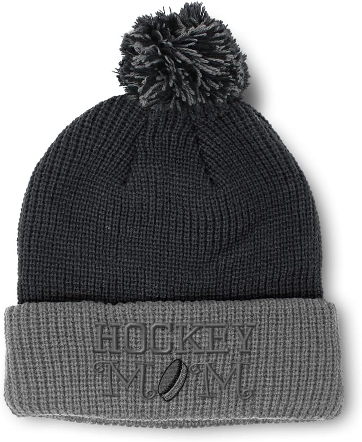 Custom Pom Pom Beanies for Women Hockey Mom A Embroidery Skull Cap Winter Hats for Men Acrylic One Size