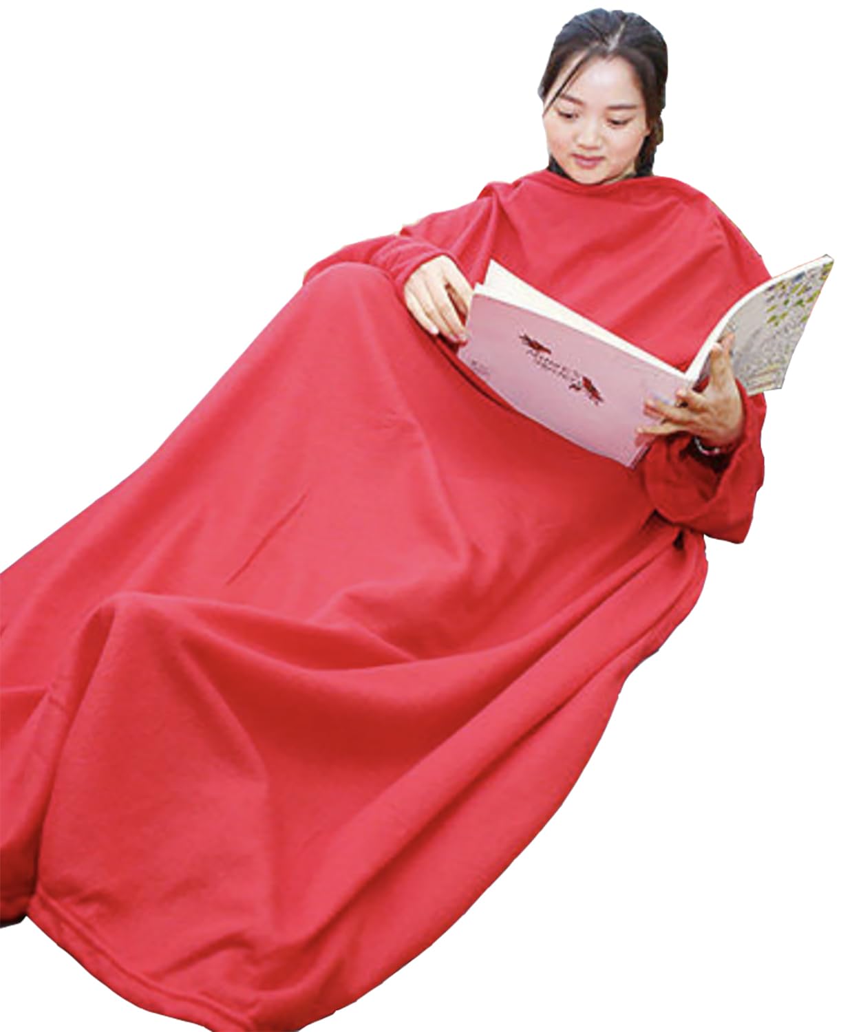 Warmie- Cozy Blanket with Sleeves- Super Soft Fleece Warm Cozy Hands Free for Reading Surfing Internet Watching Tv (Red 70