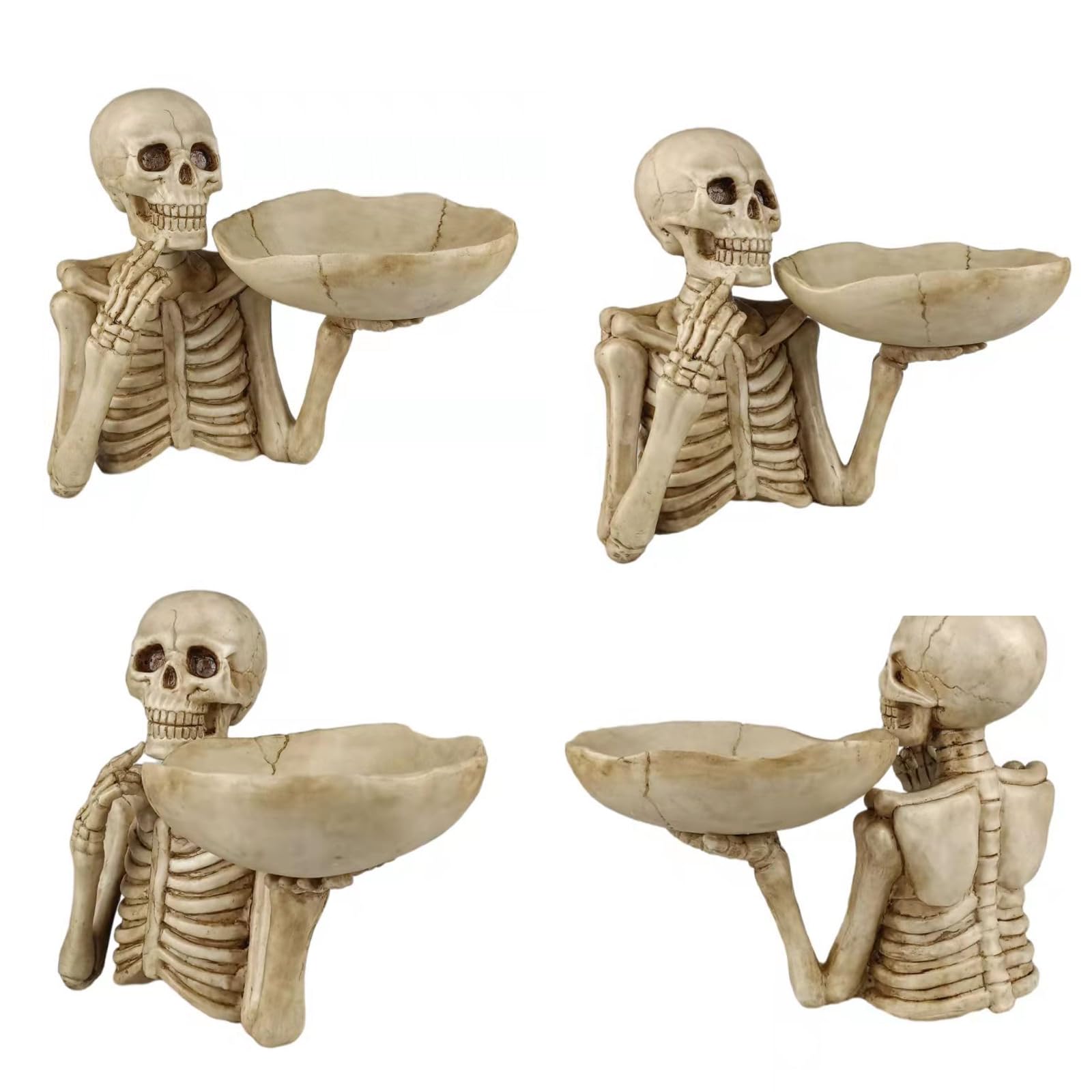 Soporte de baratija de esqueleto de resina, cuenco decorativo para entrada y tocador, bandeja de Halloween con aspecto de hueso, acento de para artículos pequeños, estante de otoño, centro de de
