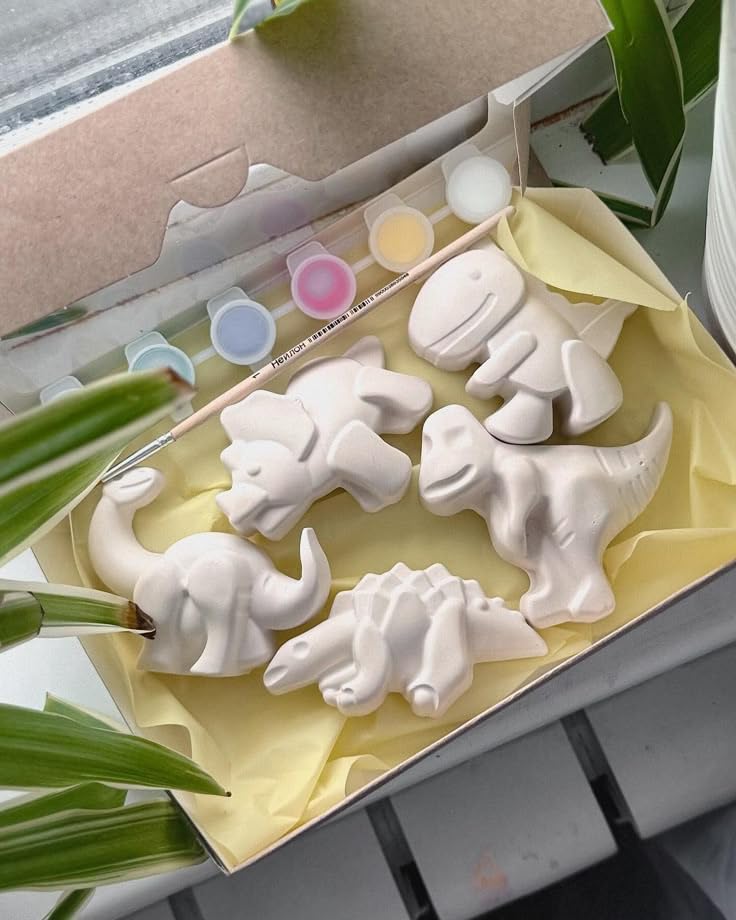 Image of Meenas DIY Kids Plaster Painting Kit - Paint Your Own 3D Figurines with Acrylic Colours & Brush | Perfect Birthday and Farewell Gift, Creative Art & Craft Activity Gift for Kids 2+ (Dinosaurs)