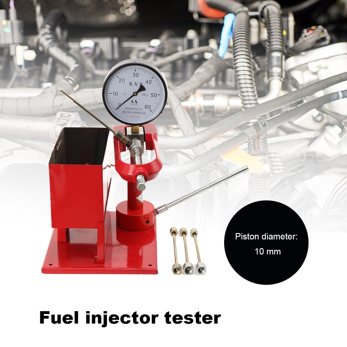 Probador Inyectores Diesel 60MPa, Comprobador Presión Inyectores Diesel, con Manómetro Acero Inoxidable, Bomba Aluminio Fundido, 4 Boquillas, Control y Calibración Ajuste de Estanquidad