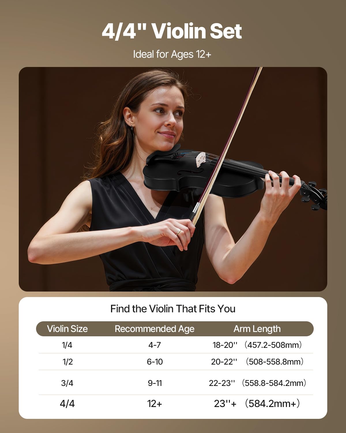VEVOR Violon 4/4, Kit Violon Débutants Bois Massif avec Étui, Colophane, Archet, Épaulière, Chevalet, Accordeur, Cordes de Rechange, Instrument de Musique Professionnel pour Étudiants, Adultes, Noir