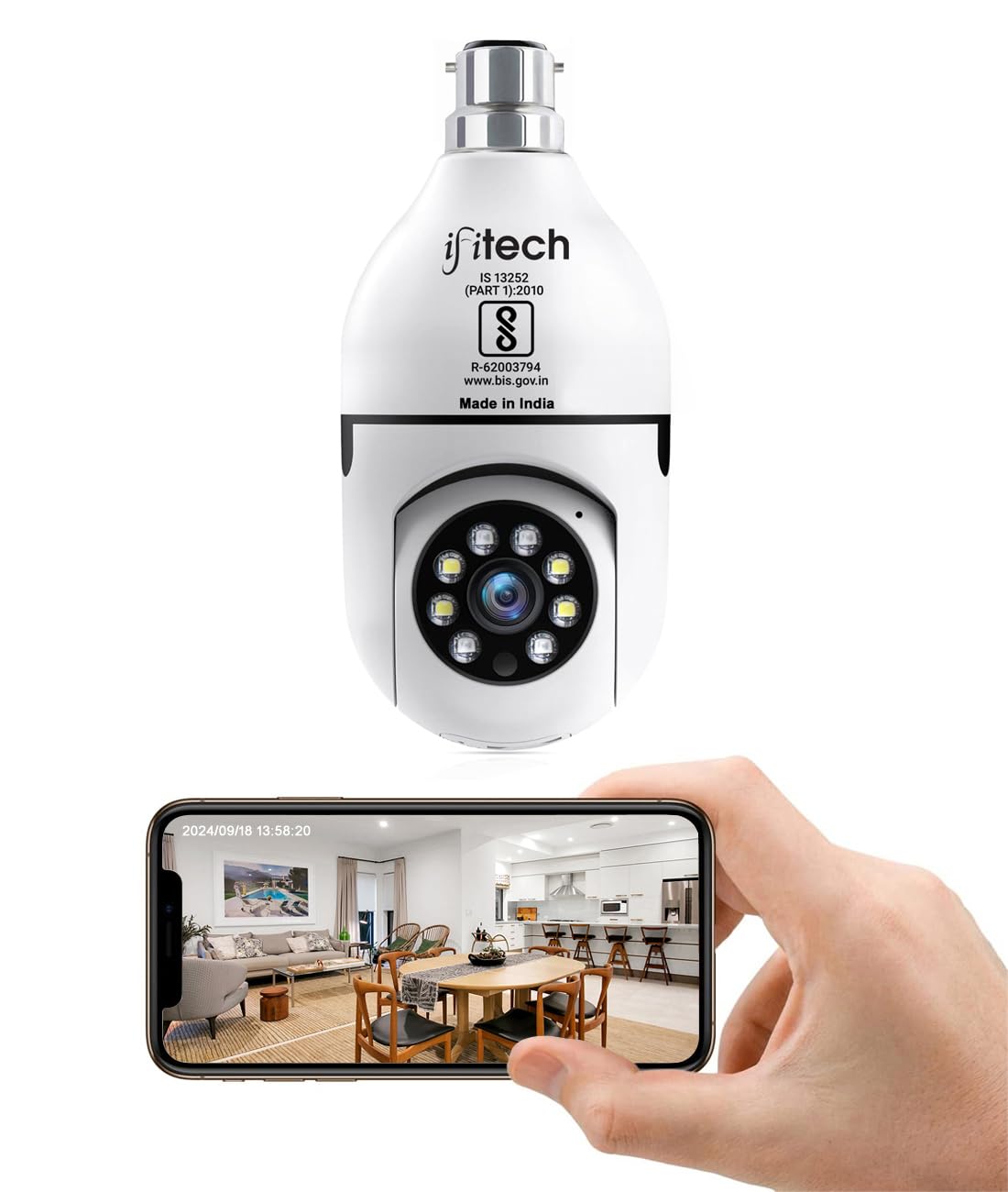 IFITech 1296p (3MP) Full HD Smart Wi-Fi CCTV Home Security Camera | 360 Degree View | Pan Tilt Bulb Camera | 256 GB SD Card Support (Not Included) | Perfect for Home, Office Monitoring IFITech 1296p (3MP) Full HD Smart Wi-Fi CCTV Home Security Camera | 360 Degree View | Pan Tilt Bulb Camera | 256 GB SD Card Support (Not Included) | Perfect for Home, Office Monitoring