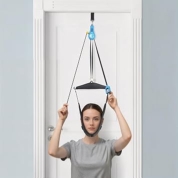 glitz Upgraded Neck Stretcher & Cervical Traction Device with Ratchet System 50-200N Adjustable Over-Door Traction for Pain Relief & Spinal Decompression, Force-Limited Easy-Release Pull Cord