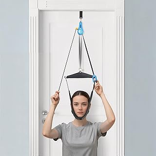 glitz Upgraded Neck Stretcher & Cervical Traction Device with Ratchet System – 50-200N Adjustable Over-Door Traction for Pain Relief & Spinal Decompression, Force-Limited Easy-Release Pull Cord