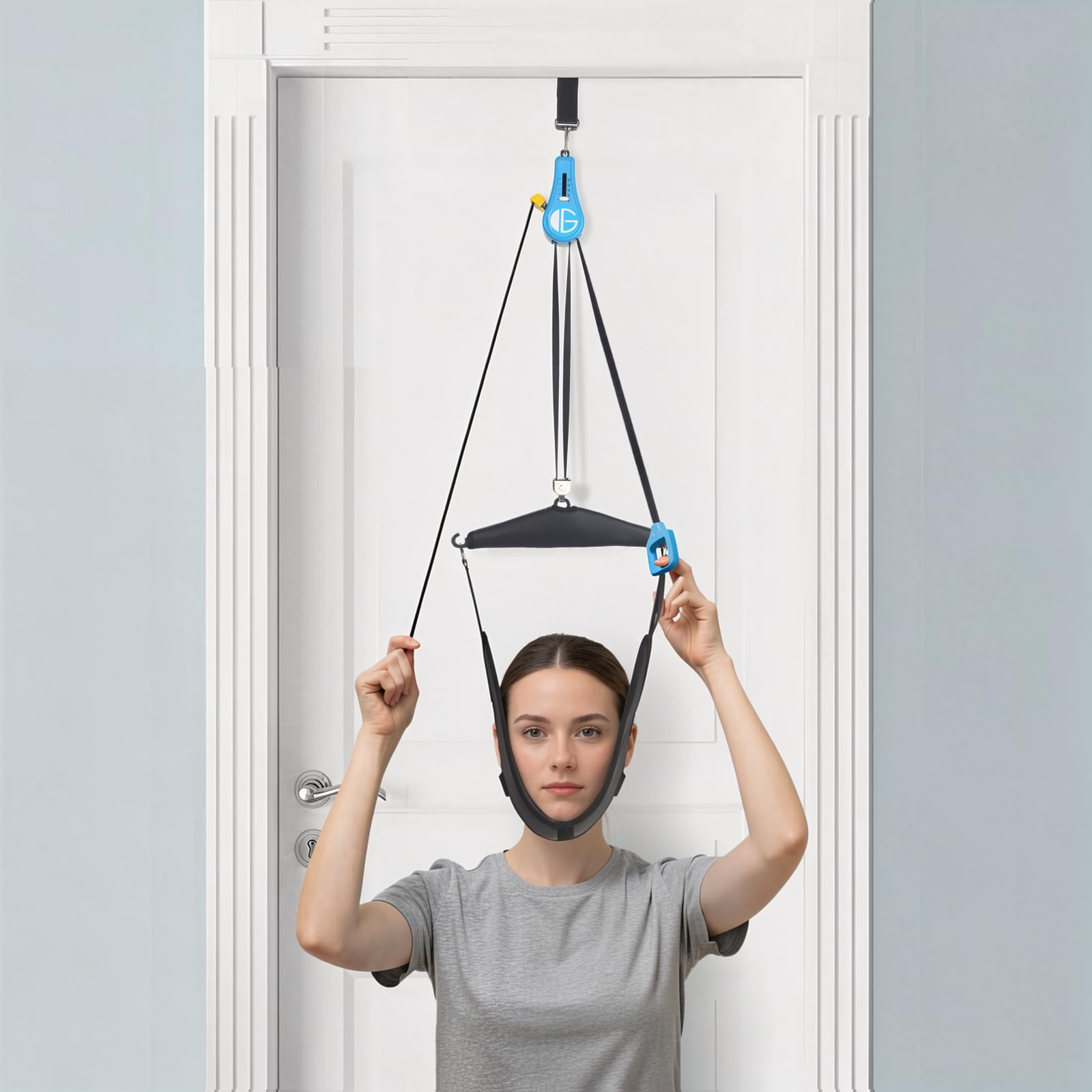 glitz Upgraded Neck Stretcher &amp; Cervical Traction Device with Ratchet System – 50-200N Adjustable Over-Door Traction for Pain Relief &amp; Spinal Decompression, Force-Limited Easy-Release Pull Cord