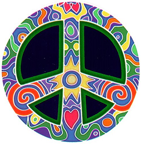 StickerBiz Retro Peace – Hippie Window Sticker/Decal - Circular 4.5” Translucent