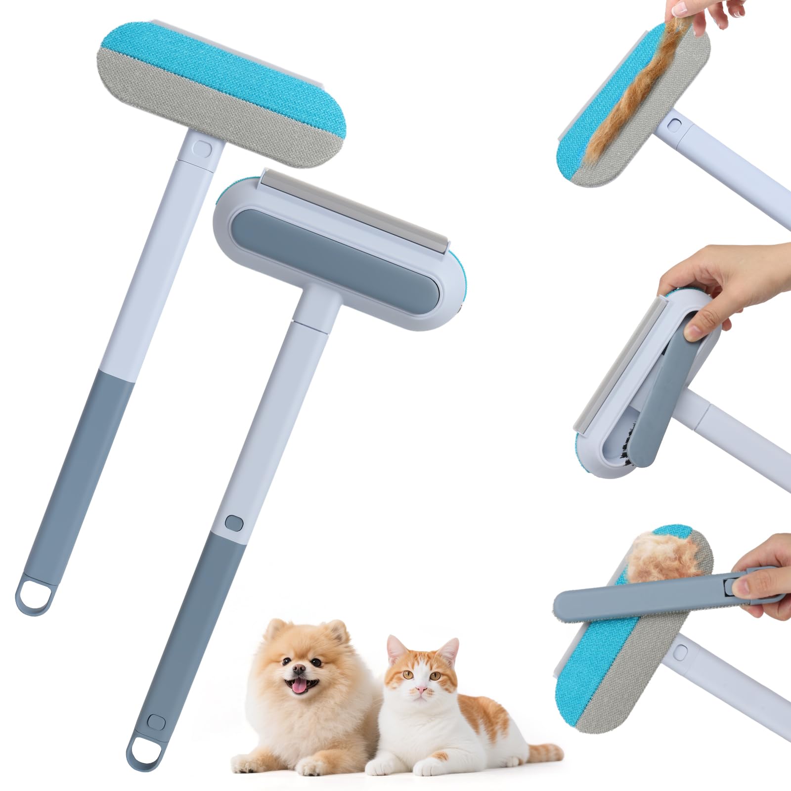 AYSYR Tierhaarentferner Multifunktion Langen Griff - 2 Stück Katzenhaarentferner Pet Hair Remover Wiederverwendbar,Tierhaarentferner Bürste Einfach Zu Verwenden,4-in-1 Hundehaare Entfernen