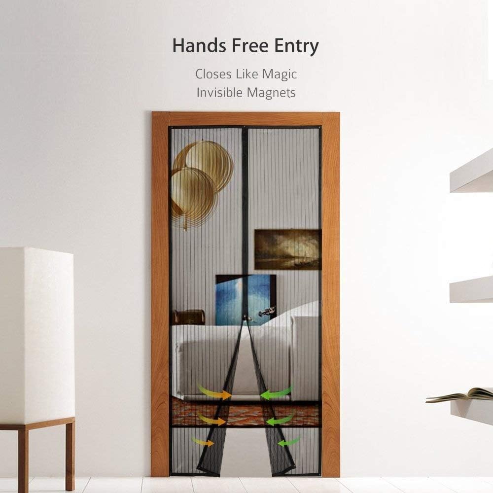 Hands Free Mesh Screen Net Door Magic Curtain with Heavy Duty Magnets Full Frame Velcro Mesh Curtain fit up to 34x82 Inches Door