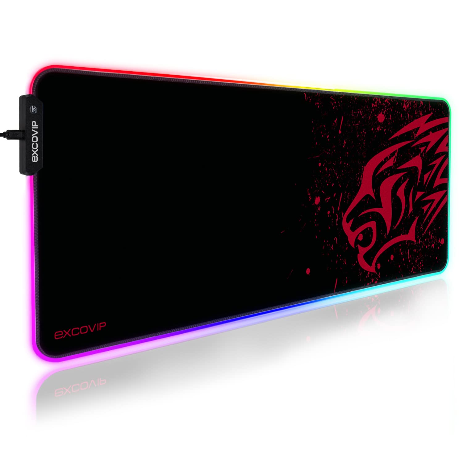 EXCOVIP RGB Gaming Mouse Pad, 14 Modes Extended Large Table Desk Mat Led Mousepad for PC Computer MacBook Keyboard Mat Anti-Slip (Red Leopard 800x300mm)-8911