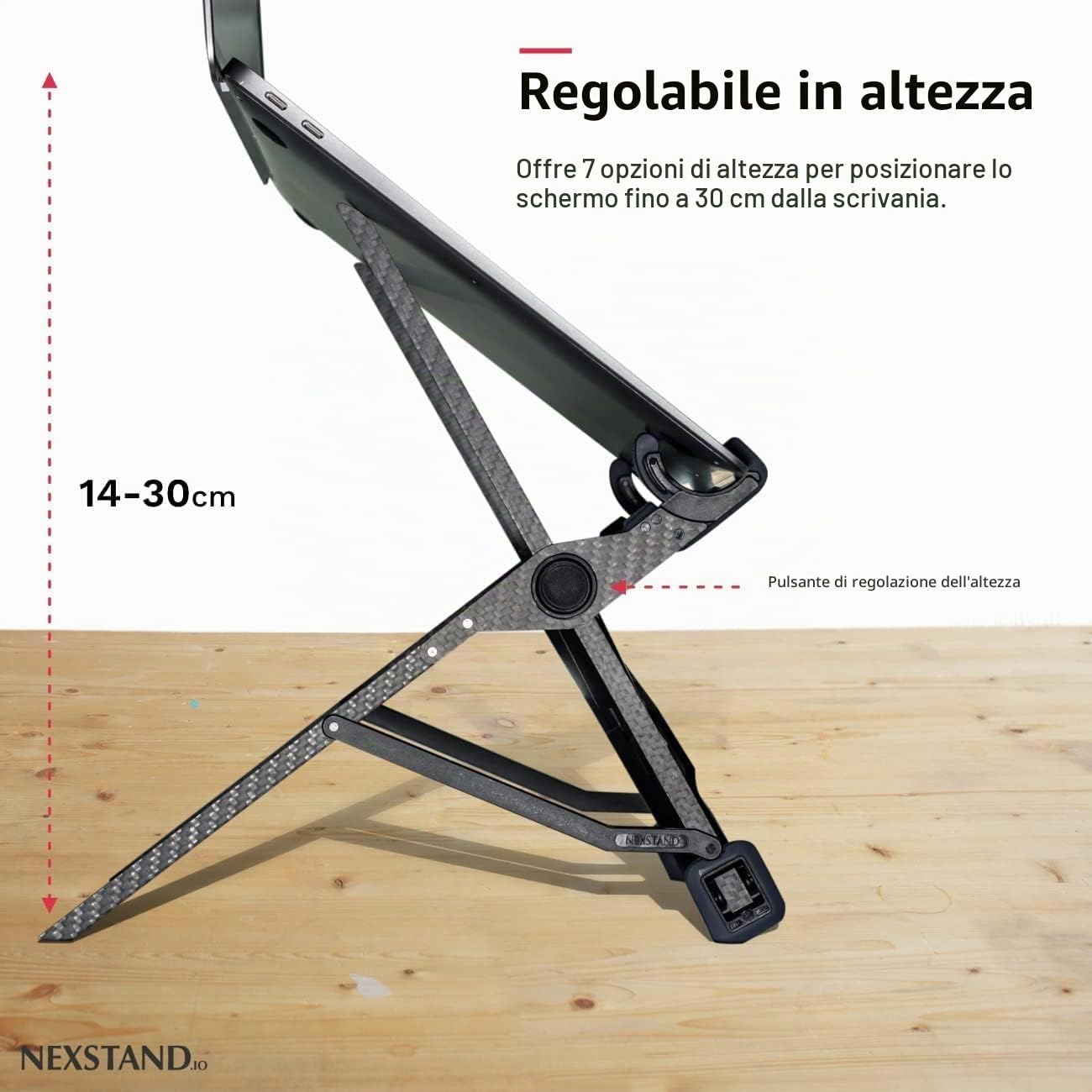 NEXSTAND K1 Supporto per computer portatile, pieghevole, in fibra di carbonio, 7 livelli di altezza, regolabile, ergonomico, per scrivania, MacBook, notebook