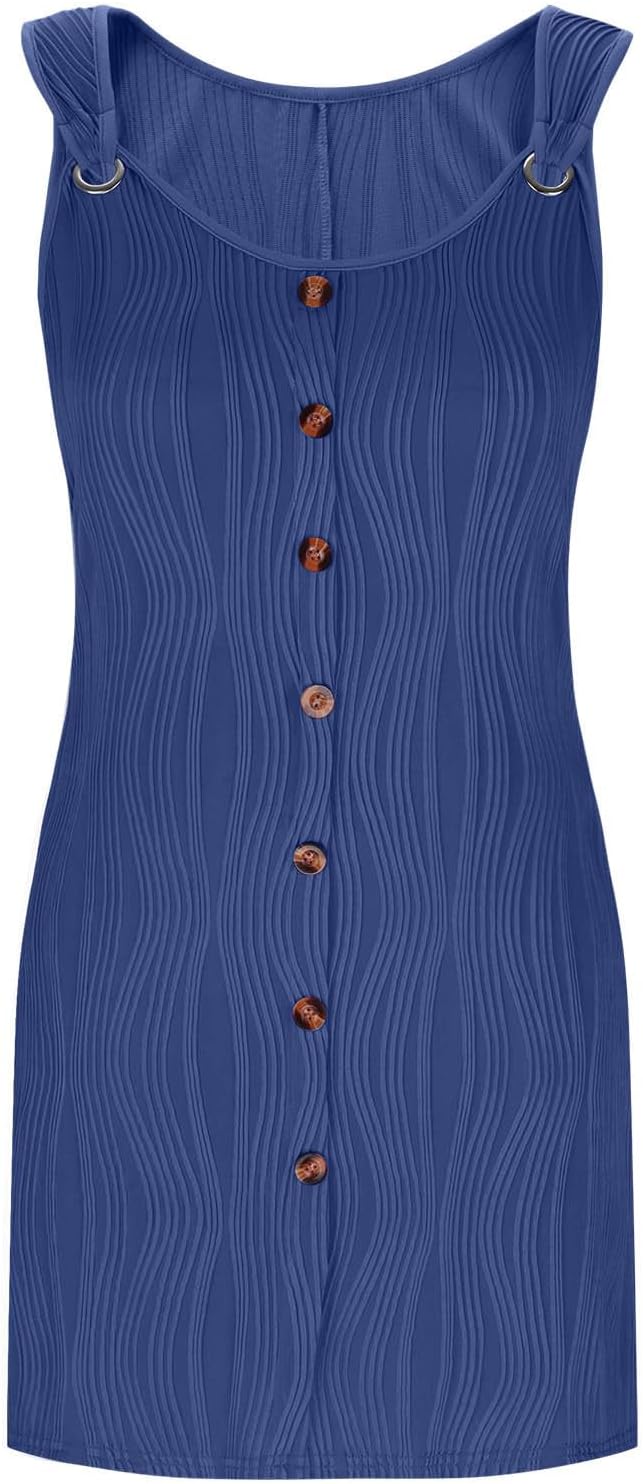 JOAU Summer Tank Dresses for Women 2025 Beach Sundresses Casual Loose Sleeveless Button Down Textured Vacation Mini Dress