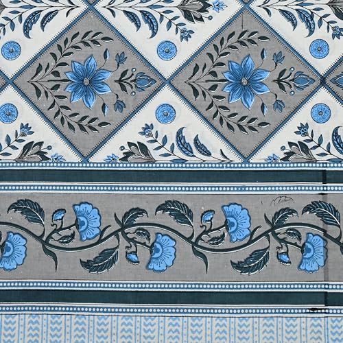 Image of 100% Cotton Single Bedsheet with 1 Pillow Cover | 240 TC Pure Cotton Flat Bed Sheet | Traditional Jaipuri Printed Bedding Set | Soft & Breathable | 60 x 90 Inch (Rangmahal Single 54)