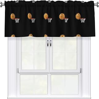 Cool Basketball Hoop Pattern Curtain with Short Pole, 54x18in for Enhancing Kitchen Windows, bathrooms, Laundry Rooms, and Studios