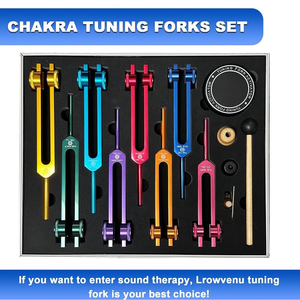 Diapason Therapeutique,Set de 8 diapasons avec base + 1 marteaux en silicone et chiffon de nettoyage, idéal pour la thérapie, pour la thérapie des chakras,la ThéRapie par le Son, le Soulagement Stress