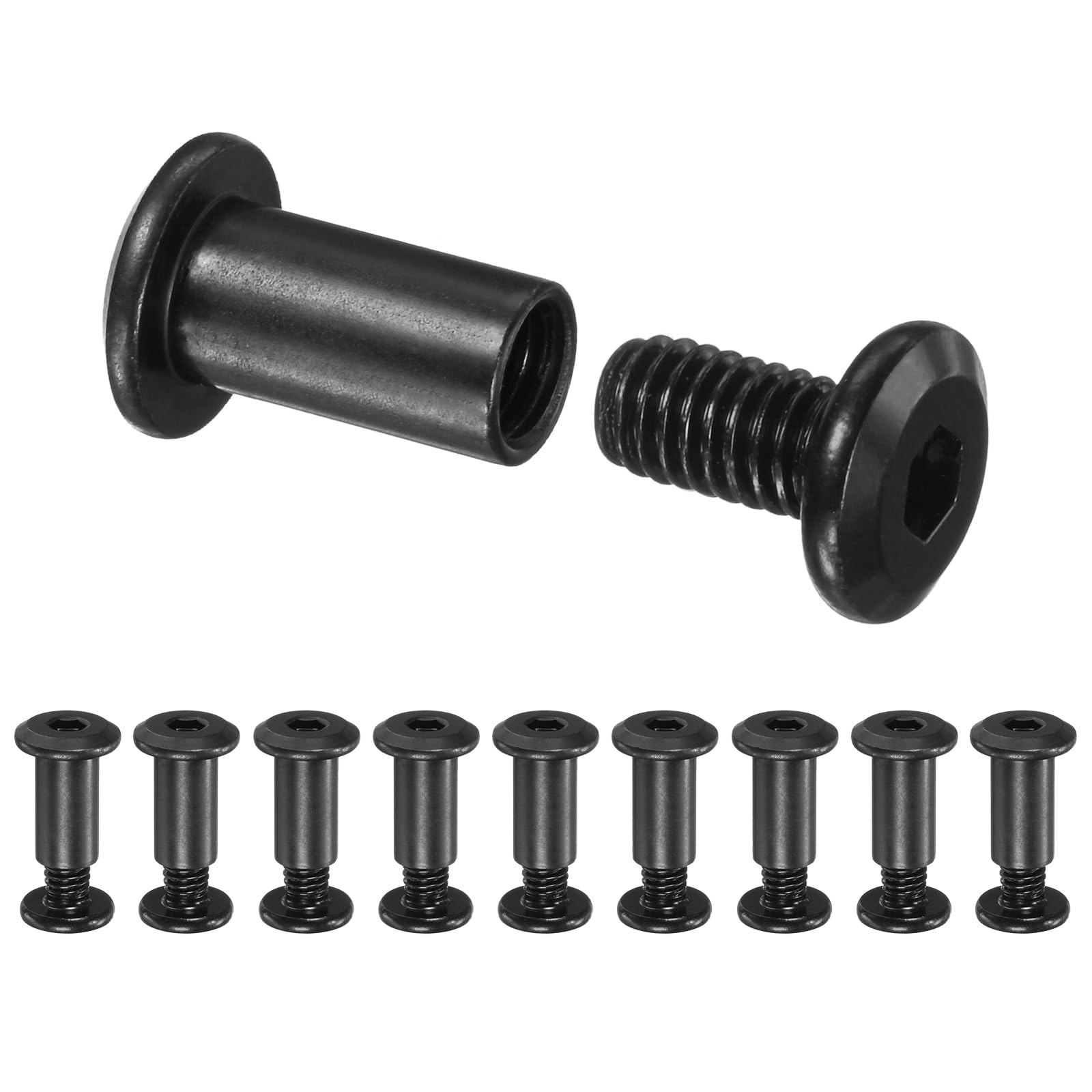 M METERXITY 10-Pack Hex Drive Socket Cap Bolt, M6 x 12mm Carbon Steel Furniture Connector Bolts Barrel Nuts for Furniture Assembly/Cabinet/DIY Binding Post Screws Rivet Fasteners [Black]