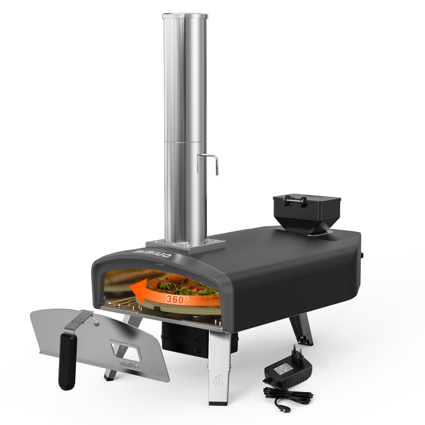 Mimiuo Pellet Pizzaofen mit Drehfunktion 33cm Pizzastein Tragbar Outdoor Schwarz