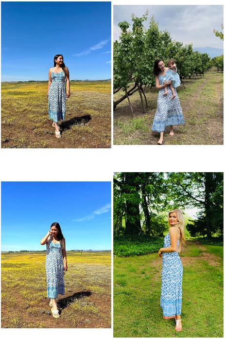 Image of Angashion Women's Dresses Floral Adjustable Spaghetti Strap V Neck Boho Long Maxi Dress Summer Beach Flowy Ethnic Sundress