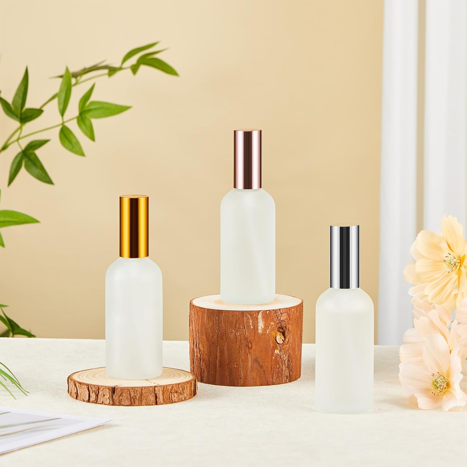 Roshtia 30 Pcs 3.4 oz/ 100 ml Gold, Silver, Rose Gold Glass Spray Bottle Refillable Perfume Atomizer Clear Decorative Empty Bottles with Fine Mist Sprayer Pump for Face Body Travel