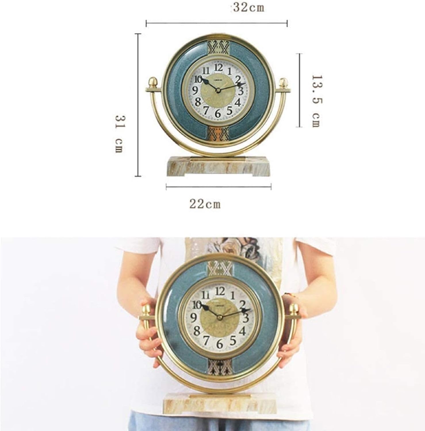 Mantel Clock Battery Operated, Vintage Mantle Clocks with Silent Movement, Table Clock Above Fireplace Mantel for Living Room Office Desk Shelf & Home Décor(12 Inch, Blue)