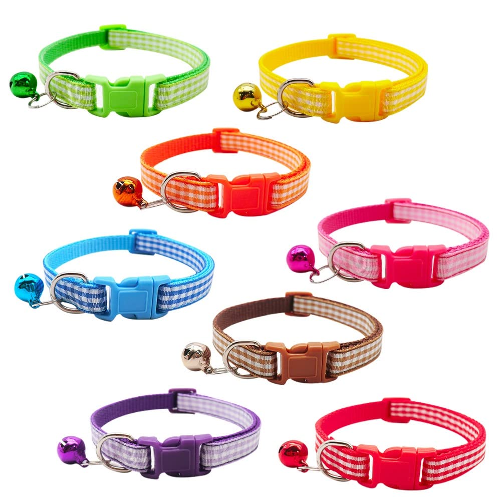 Small Dog Puppy Pet Collar Check Checkered Design with Bell Nylon Adjustable Size 19-32cm Yellow - Image 3