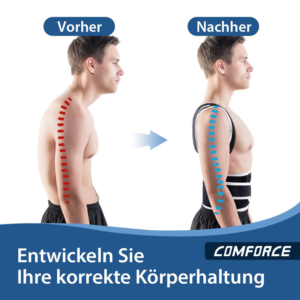 Rückenstützgürtel Haltungstrainer Damen Herren Verstellbar Bequem | Gepolsterte Schultergurte aus dickem Schaumstoff – lindert Rückenschmerzen, verbessert die Haltung, ideal bei Büro & Sport