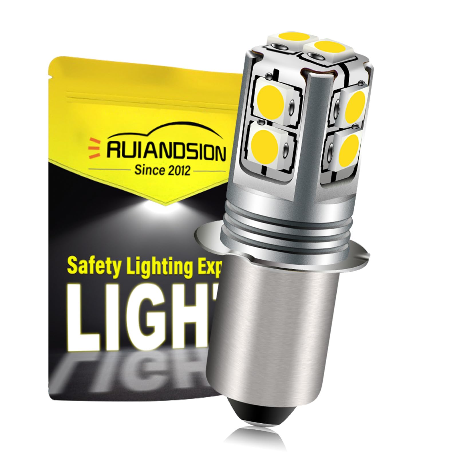 Ruiandsion P13.5S Base LED Bulb 6-40 Volt Upgrade LED Torch Light Bulb White 6V 9V 12V 18V 19.2V 24V Replacement for Flashlight Torch Lantern Work Light,Non-Polarity