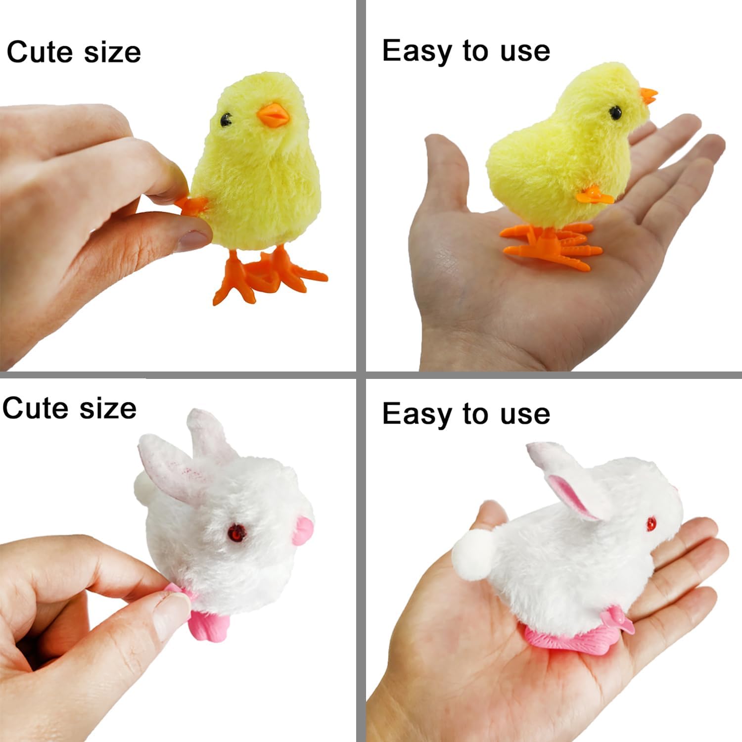 8 Pack Easter Wind Up Chick Bunny Toys, Plush Chicken Wind-Up Toys Fluffy Rabbit Clockwork Toys Novelty Hopping Toys for Kids Easter Egg Hunt Basket Fillers Party Favors Birthday Gifts (#A)