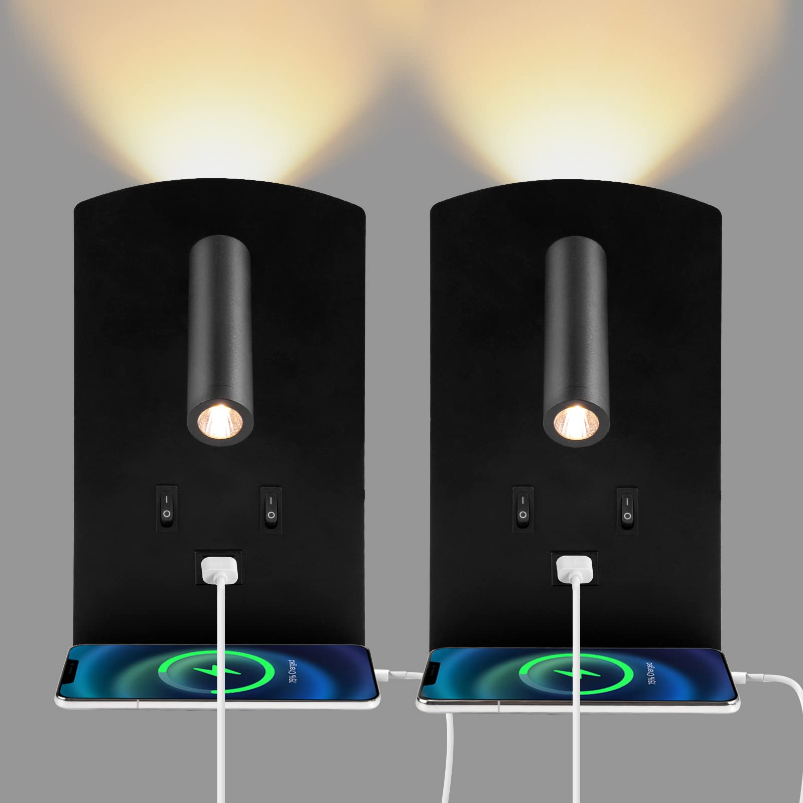 Lampada da parete a LED, lampada da lettura sul comodino con interruttore, porta di ricarica USB, applique da parete per interni, applique da parete con rotazione a 360°, lampada da comodino 12W