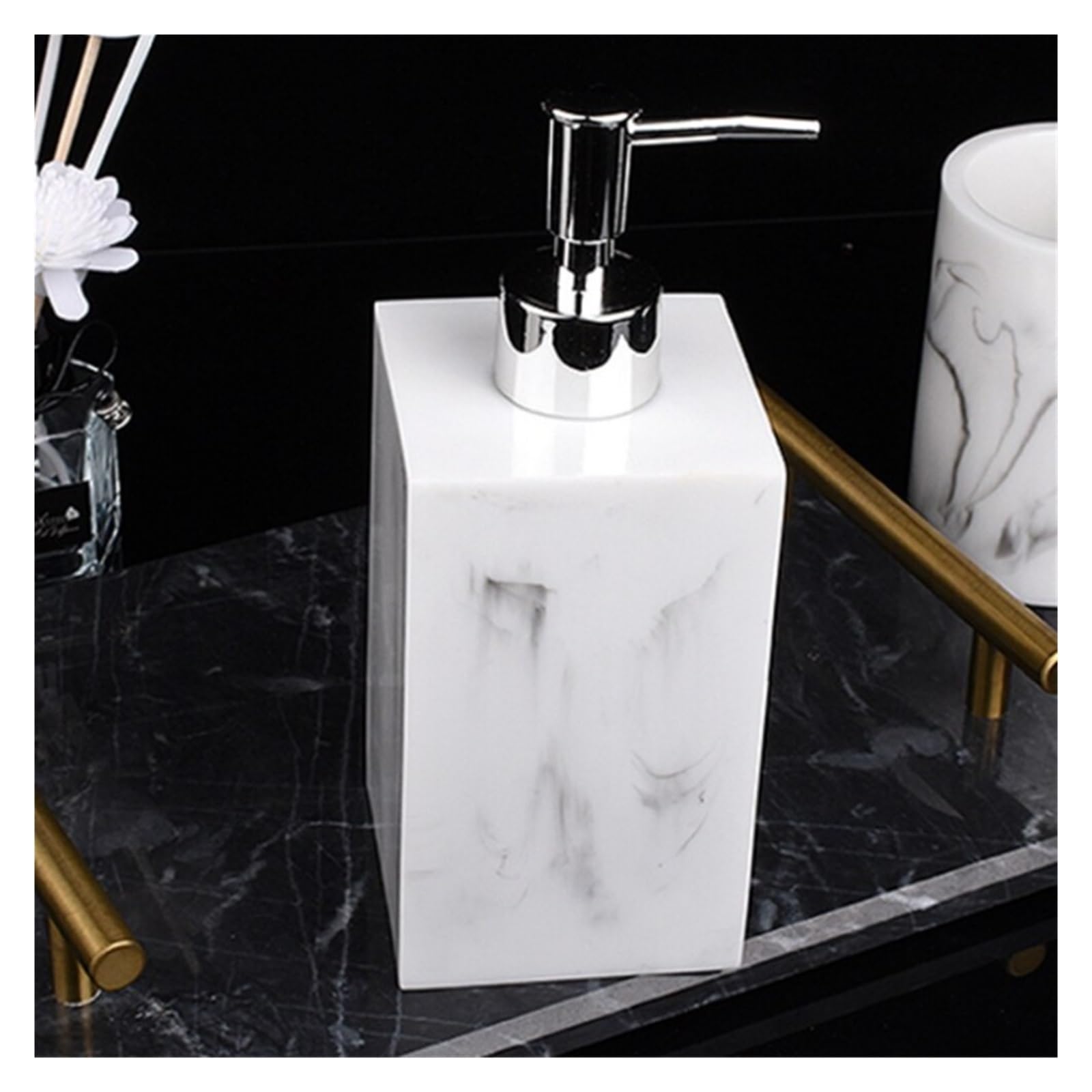 Set Dispensador Jabon Baño Juego de accesorios de baño de imitación de resina y mármol, soporte for cepillo de dientes, jabón, taza for enjuague bucal, botella de champú, juego de lavado for el hogar