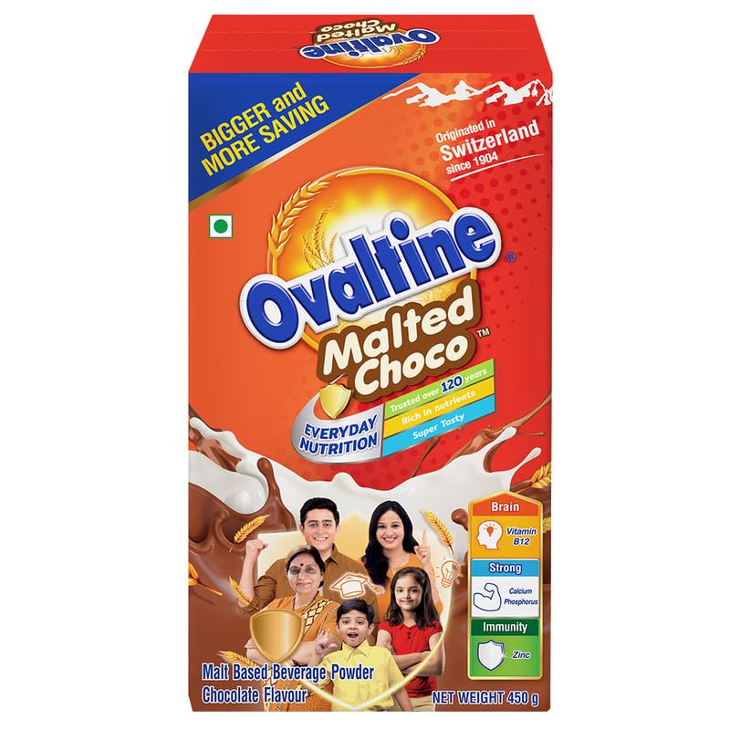 Image of OVALTINE Malted Health Drink Chocolate Flavour Powder, Nutrition Drink Powder, Rich Malt & Cocoa Taste, Tasty Milk Mix Drink, Daily Energy & Growth Beverage for Kids & Adults, 450g (Pack of 2)