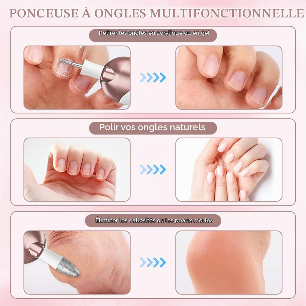 Set De Manucure/Pédicure, Kit De Soin Des Ongles Électrique, Ponceuse Pour Ongles Avec 8 Embouts, 5 Vitesses Et Deux Sens De Rotation, Ensemble Manucure/Pédicure Pour Le Soin Mains Et Pieds