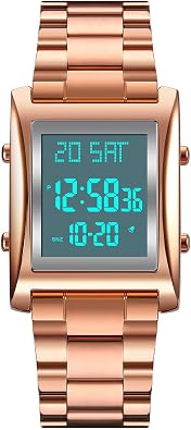 MASTOP Mens Watches Digital Watch for Men Womens, LED Screen Digital Black Watch Backlight Fashion Stainless Steel Rectangle Watches for Men, Mens Wristwatch Waterproof Tool Include