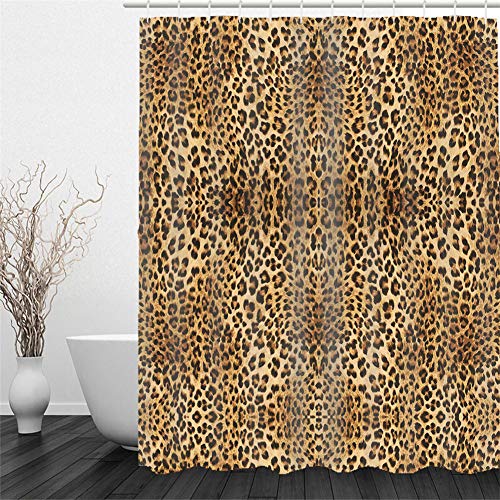 Chickw1 Rideau de Douche Impermeable Anti Moisissure, 3D Imprimé Rideau de Douche Polyester Rideau de Douche Doublure avec 12 Crochets Rideaux de Salle de Bain (Imprimé léopard,130x180cm)