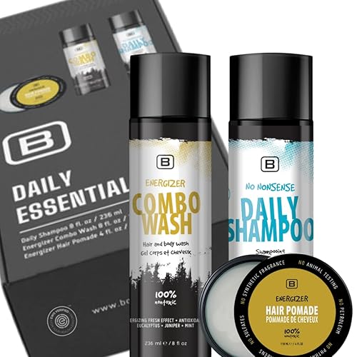 Caja esencial diaria para hombres 3 piezas Juego de regalo con champú natural lavado y pomada de cabello vegana ingredientes orgánicos y naturales